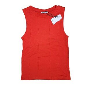 Zara Trafaluc NWT Sleeveless Ribbed Knit Tank Top Size S Bright Red 100% Cotton